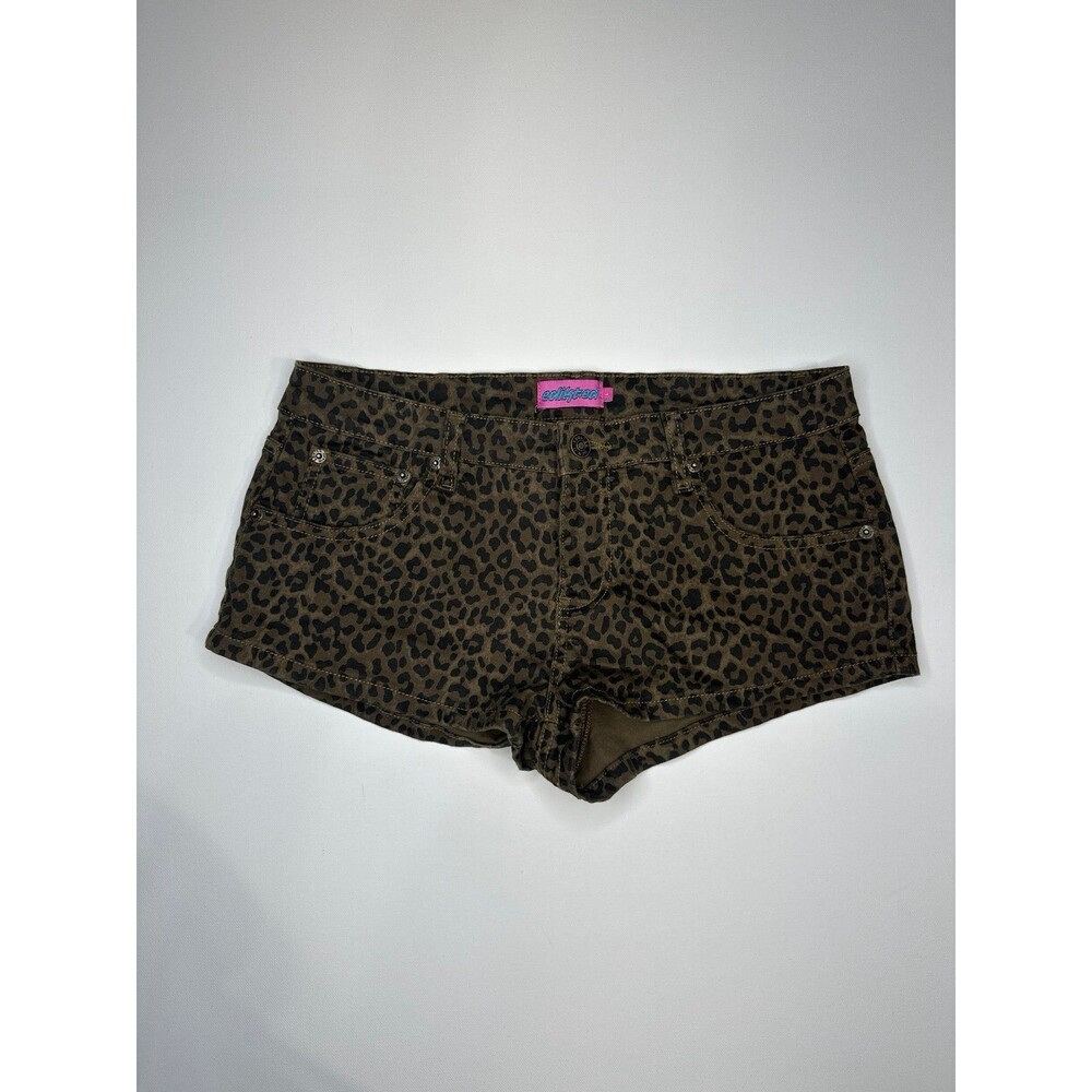 Leopard Print Low Rise Denim Micro Shorts size L